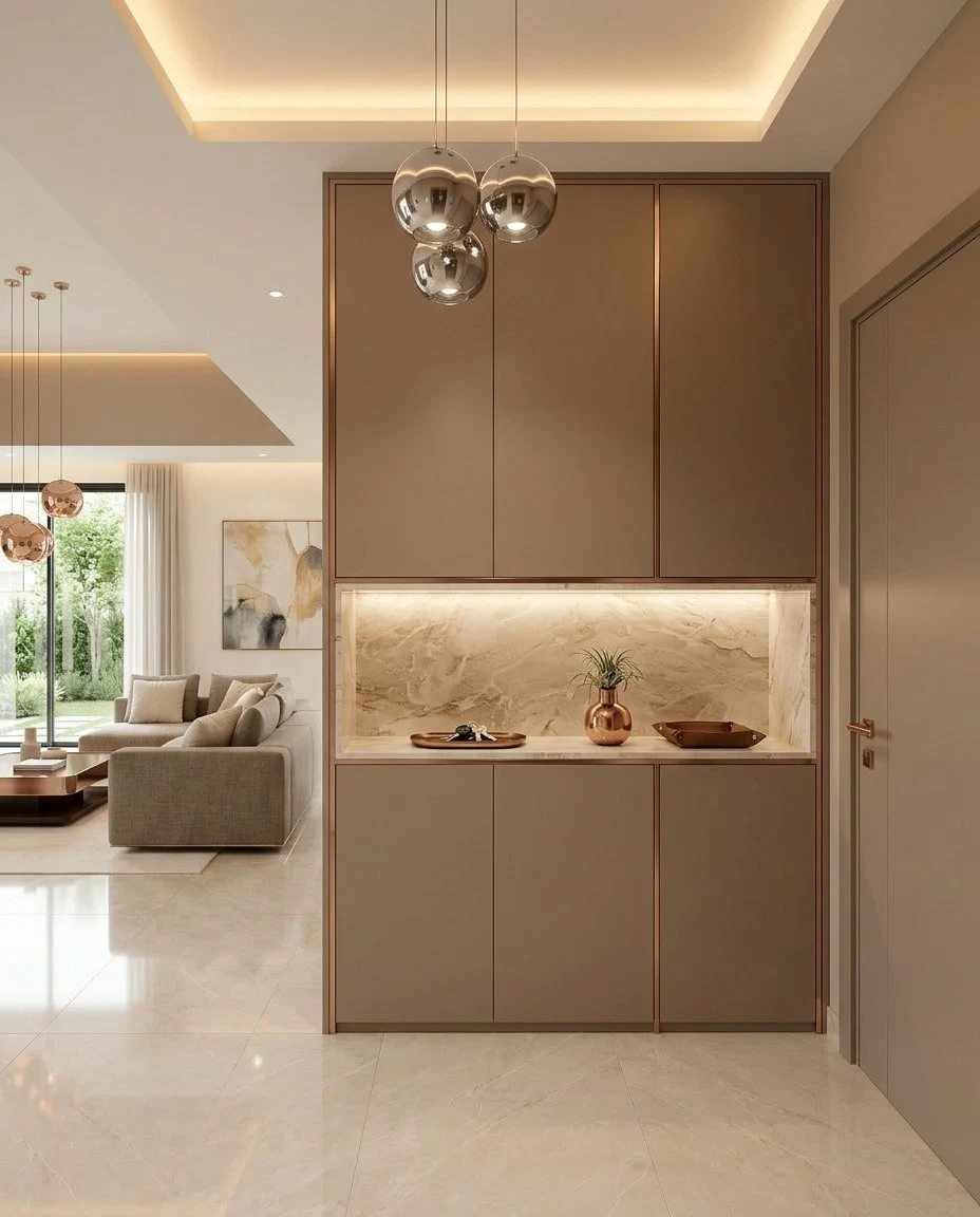 Premium built-in storage and countertop surfaces for a Mount Austin cluster home—smart material tiers for mid-range budgets.
