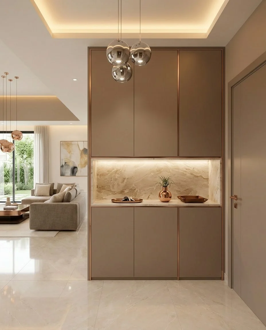 Premium built-in storage and countertop surfaces for a Mount Austin cluster home—smart material tiers for mid-range budgets.
